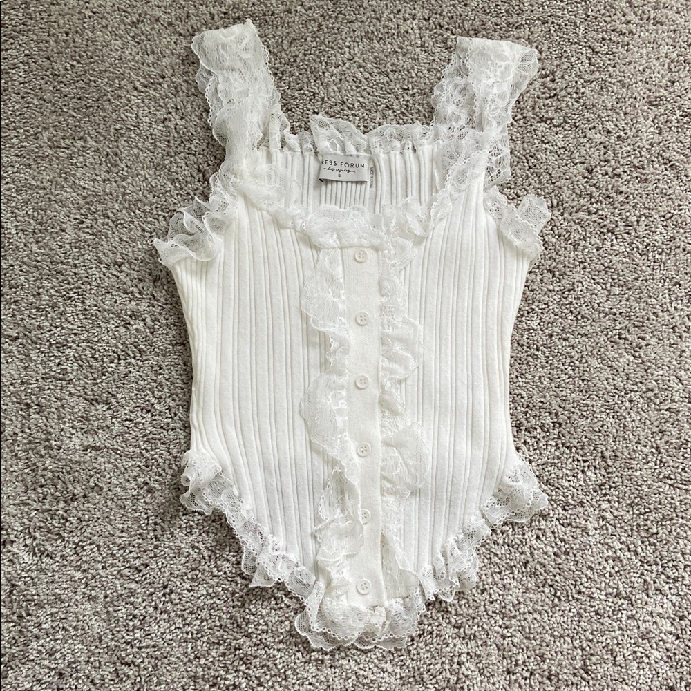 Dress Forum • Off White Lace Detail Ribbed Tank